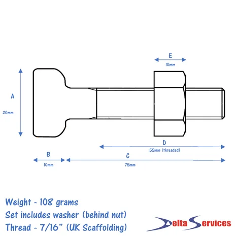 T Bolt Set, 7/16" Nut & Washer for Scaffold Fittings (Box of 100)